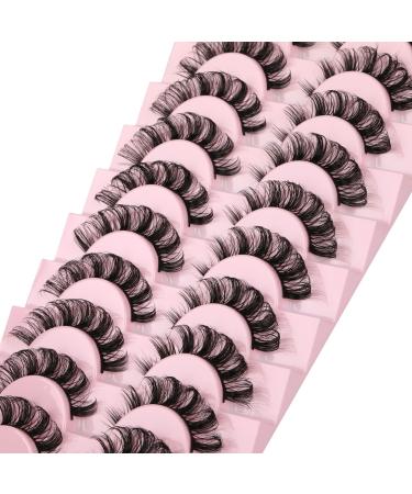 13mm False Eyelashes Natural Wispy Lashes Fluffy Mink Eyelashes D Curl Russian Strip Fake Lashes Pack Curly Volume Cat Eye Lashes by Geeneiya (DD11)