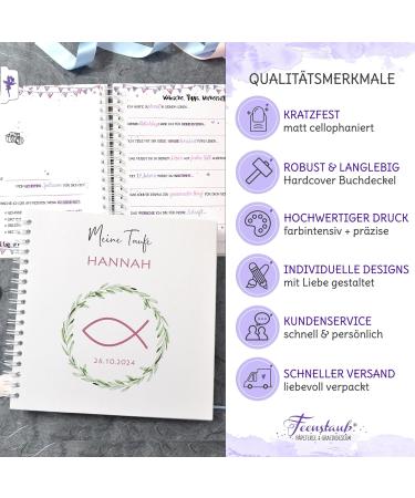 Personalized Baptism Guest Book with Pre-Printed Questions | Memorable Keepsake & Gift | Custom Name & Date | Fish Symbol Design - Buy Online on SooperMarket.com