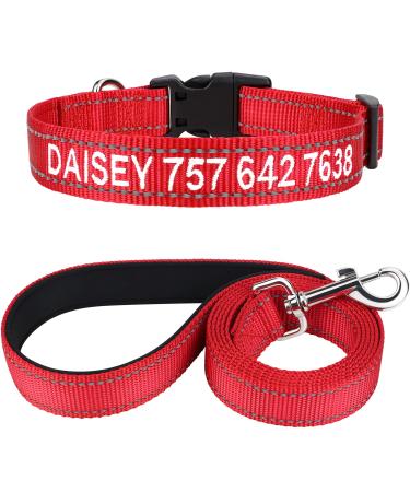 Tagme dog collar and leash personalizing reflective dog collar with 1.5m double -sided reflective dog leash for small red XS (1 -pack) red set