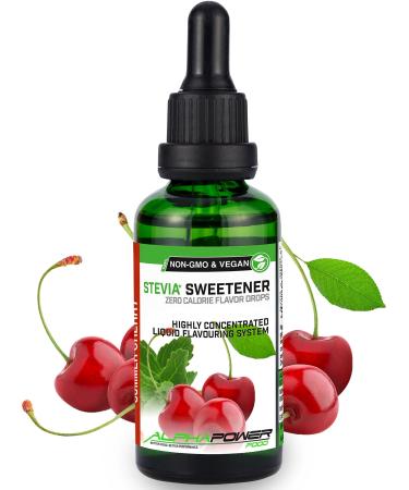 Alphapower Food |Stevia sugar -free flavor drops cherry |100% natural liquid aroma + sugar substitute for water muesli desserts smoothies natural cherry aroma 50.00 ml