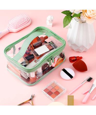 3-Piece Clear Makeup Bags Cosmetic Toiletry Travel Set for Women - Waterproof PVC Storage Pouch Organizers with Handle in Pink, Green, Black - Buy Online on SooperMarket.com