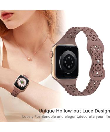 Lace Silicone Band Compatible with Apple Watch Bands 40mm 44mm 41mm 45mm 38mm 42mm Women Thin Slim Hollow-out Sport Strap Replacement Wristbands for iWatch SE Series 8 7 6 5 4 3 2 1 Smoke Violet Smoke Violet 38mm/40mm/41mm - Buy Online on SooperMarket.com
