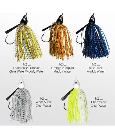 MadBite Swim Jig Fishing Lures 5 Pack - Heavy Brush Guard, Silicone Skirt, Needle Point Hooks - 3/8 oz and 1/2 oz Sizes - Multi-Color Kits - Clear & Muddy Water - Includes Storage Box - Buy Online on SooperMarket.com