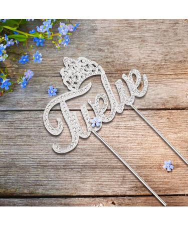 LINGTEER Twelve Birthday Cake Topper with Crown Sign | Silver Bling Crystal Rhinestone Birthday Keepsake | Happy 12th Birthday Party Decorations Gift Supplies - Buy Online on SooperMarket.com