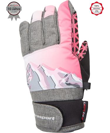 Ultrasport Advanced Ski Children's Gloves - Flexible Water Resistant & Windproof for Ages 6-14 | Rocky Black/Gray/White/Pink - Buy Online on SooperMarket.com