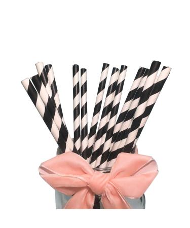 Black White Paper Straws Pack of 100 Black Stripe Cocktail Drinking Straws Biodegradable Disposable 6*197mm
