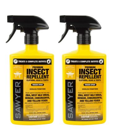 Sawyer Products SP6572 Twin Pack Premium Permethrin Clothing Insect Repellent Trigger Spray, 24 oz,Yellow