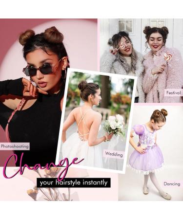 REECHO Space Bun Hair Pieces 2 PCS Mini Claw Clip in Messy & Cat Ears Fake Hair Bun Extensions Wig Accessory Updo Hairpieces for Women Girls (Pack of 2-3.5" Wavy Medium Ash Brown) Pack of 2 - 3.5" Wavy Medium Ash Brown - Buy Online on SooperMarket.com