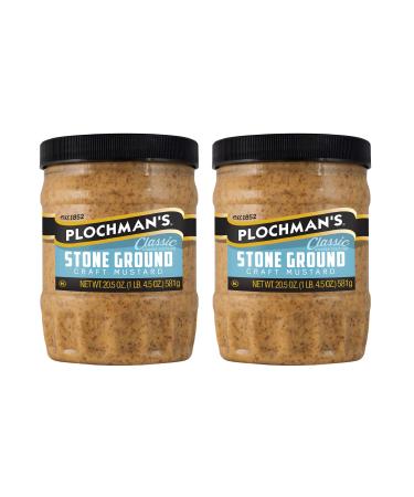 Plochman's Natural Stone Ground Craft Mustard, Classic Coarse Texture, 20 Ounce Jar, 2-Pack 20.5oz 1.28 Pound (Pack of 2)