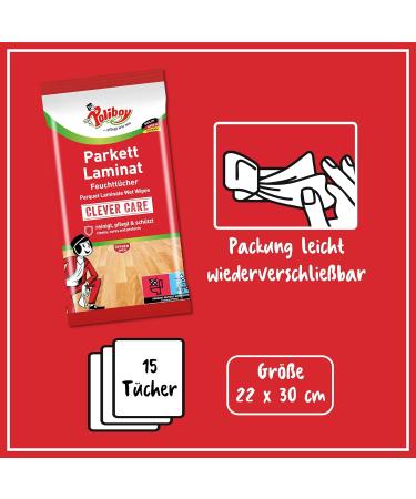 Poliboy Wet Wipes for Parquet & Laminate Floors - Quick Effective Cleaning - 15 Individually Packaged Towels - Made in Germany - Buy Online on SooperMarket.com