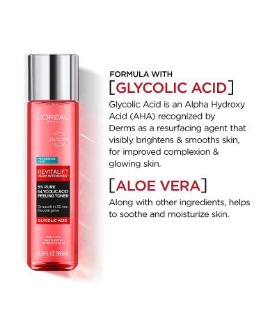 L'Oreal Paris Revitalift 5% Glycolic Acid Peeling Toner with Aloe Vera - Daily Exfoliant for Brighter Skin - 6 Fl Oz - Buy Online on SooperMarket.com