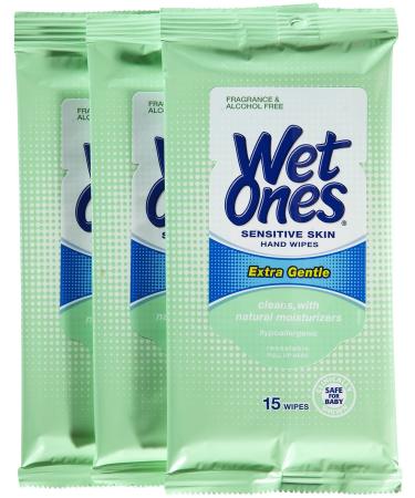 Wet Ones Sensitive Skin Hand and Face Moist Wipes Travel - 15 ct - 3 pk