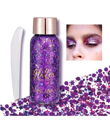 Body Glitter Gel Face Glitter Mermaid Chunky Glitter Hair Glitter Body Festival Glitter Eyeshadow Sequins Glitter for Face Body Eye Hair Nails Makeup Long Lasting Sparkling(Darkpurple) 108#DarkPurple