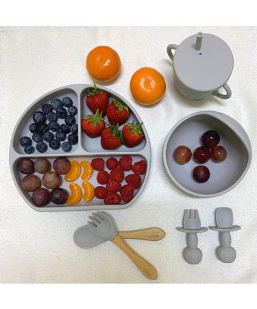 O'doe Baby Feeding Set | 17 Pc Baby Led Weaning Supplies for Toddlers | Suction Silicone Bowl, Self-Feeding Utensils, Fruit Feeder Cup, Bibs, Food Plate Kit with Lid (Grey V2) - Buy Online on SooperMarket.com