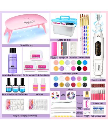 Professional Acrylic Nail Kit for Beginners - Glitter Powder Set with Nail Drill & UV LED Lamp - Buy Online on SooperMarket.com