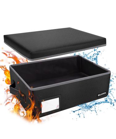 BALAPERI Fireproof Photo Storage Box with Lid (Box Only)- Holds up to 20 4" x 6" Photo Cases Collapsible Scrapbook Storage Box Portable Photo and Craft Keeper Storage Box with Handle 15.7" x 11.8" x 5.1" Box Only