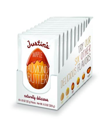 Justin's Maple Almond Butter Squeeze Packs, Gluten-Free, Non-GMO, Responsibly Sourced, 1.15 Ounce (10 Pack) 1.15 Ounce (Pack of 10)