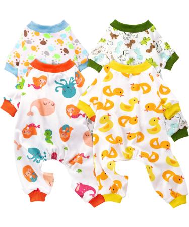 4 Pieces Puppy Dog Bodysuit Pet Dog Pajamas Cute Pet Clothes Dog Jumpsuit Puppy Soft Bodysuits for Summer PET Dog Cat, 4 Styles (Assorted Animals,Medium) Assorted Animals Medium