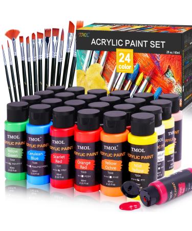 Acrylic Paint Set  24 Colors (2 oz/Bottle) with 12 Art Brushes  Art Supplies for Painting Canvas  Wood  Ceramic & Fabric  Rich Pigments Lasting Quality for Beginners  Students & Professional Artist