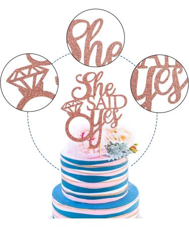 Unimall Rose Gold 'She Said Yes' Cake Topper - Perfect for Engagement Bridal Shower & Bachelorette Party Decorations | Multi-Color Delivery Available - Buy Online on SooperMarket.com