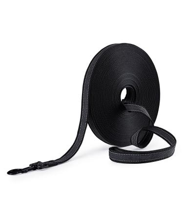 Toozey drag line for dogs 20m rubberized dog leash for small to large dogs with hand loop and storage bag - black (width 2.5cm)