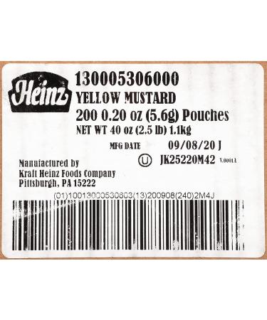 Heinz Yellow Mustard Single Serve Packets - 200 Ct Pack (0.2 oz each) - Buy Online on SooperMarket.com