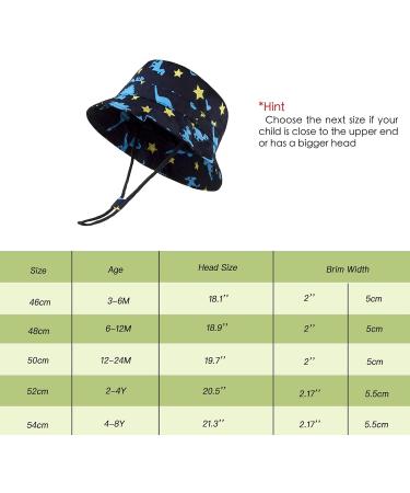 LANGZHEN Beach Sun Protection Hat for Baby Girls | Adjustable Wide Brim Toddler Kids Hat with Chin Strap | Navy Dinosaur Design | Size X (6-12 Months) - Buy Online on SooperMarket.com