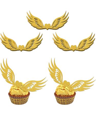Rsstarxi 36 Pack Golden Wings Chocolate Decoration Wizard Party Chocolate Decoration Hollowed Wings Wafer Cupcake Toppers for Baby Shower Birthday Paty Cake Decorations Design 1 - Buy Online on SooperMarket.com