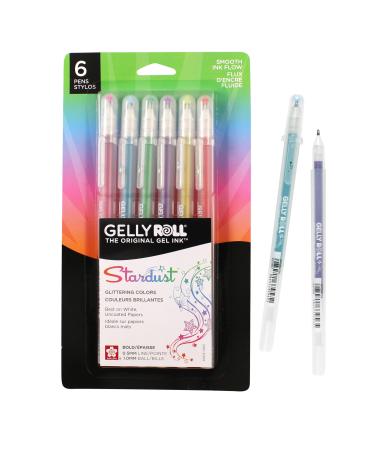 SAKURA Gelly Roll Stardust Galaxy Glitter Gel Pens - Bold Point Ink Pen for Lettering Drawing Invitations & Stationery - Assorted Colored Ink - Bold Line - 6 Pack 6 Galaxy Pens