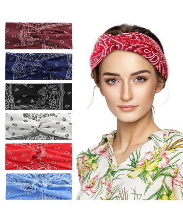 ZUOQIANG 6 Pieces Boho Headband Soft Elastic Hair Bands Women's Hair Bands Wide Elastic Hairband Turban Fashion Hair Accessories Yoga Sports Hairband Bandana Hair Accessories
