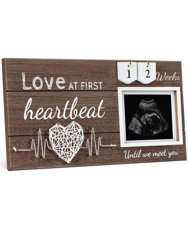 Sonogram Picture Frame Pregnancy Announcements Gift, Love at First Sight Ultrasound Picture Frames 4x3" Countdown Weeks Design for Baby Girl Room Dcor, Gender Reveal Baby Shower First Time Mom Gifts Dark