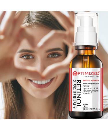Retinol Serum 2.5% with Hyaluronic Acid, Vitamin E - Reduce Wrinkles, Even Skin Tone - Collagen Boost - 1 fl oz - Buy Online on SooperMarket.com