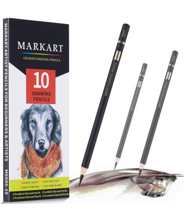 MARKART Professional Charcoal Drawing Set - 10 Piece Color Pencils for Sketching, Shading, and Blending - Ideal for Beginners and Artists - Buy Online on SooperMarket.com