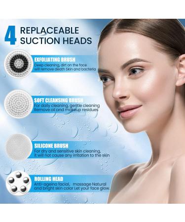 4 in 1 Facial Cleansing Brush - Electric Face Spin Brush with 4 Replacement Heads for Cleaning Exfoliating Massaging (White) - Buy Online on SooperMarket.com