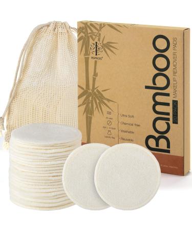 ASPACES Reusable Makeup Remover Pads - 20 Packs Natural Bamboo Cotton Rounds Eco-Friendly for All Skin Types with Cotton Laundry Bag White