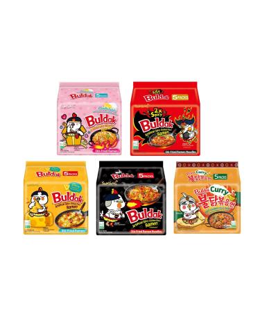 Samyang Hot and Spicy Chicken Buldak Ramen Flavor Instant Noodles Korean Challenge Multipacks Curry Cheese Carbo 2x Spicy (Pack of 25)