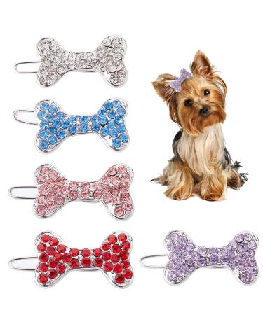 AMIJOUX 5pcs Dog Hair Clips Rhinestone Hair Clips For Dogs Small Dog Hair Bowknot Grooming Accessories For Pet Girl Cat Style 1