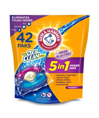 ARM & HAMMER Plus OxiClean with Odor Blasters 5-in-1 Liquid Laundry Detergent Power Paks, High Efficiency (HE), 42 Count