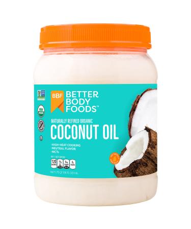 BetterBody Foods Naturally Refined Organic Coconut Oil with Neutral Flavor and Aroma, Non-GMO, Cooking Oil, 56 oz