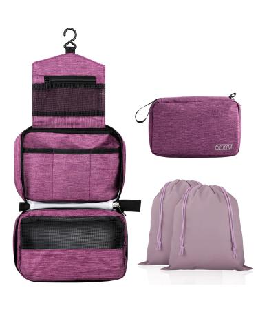 Januts Hanging Travel Toiletry Bag for Women Mens Wash Bag Make up Bags Waterproof Travel Toiletries Makeup Bag Girls Multifunctional Cosmetic Organizer with 2 Drawstring Bags Violet