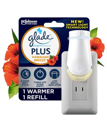 Glade PlugIn Plus Air Freshener Starter Kit Scented Oil for Home and Bathroom Hawaiian Breeze 0.67 Fl Oz 1 Warmer + 1 Refill