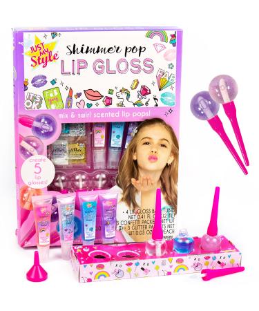 Just My Style Shimmer Pop Lip Gloss  Create 5 Lollipop-Shaped Lip Glosses  Includes Funnel  Empty Lip Gloss Containers  Sweet Lip Gloss Base  Body Glitter & More  DIY Lip Gloss  Multi (208316J) Lollipop Lip Gloss