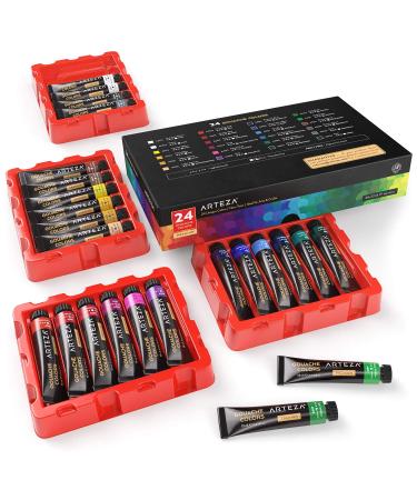 ARTEZA Gouache Paint  24 Colors  12ml  0.4 US fl oz Tubes  Water-Based Paint for Canvas and Paper  Art Supplies for Professionals  Students Set of 24 Assorted Tones