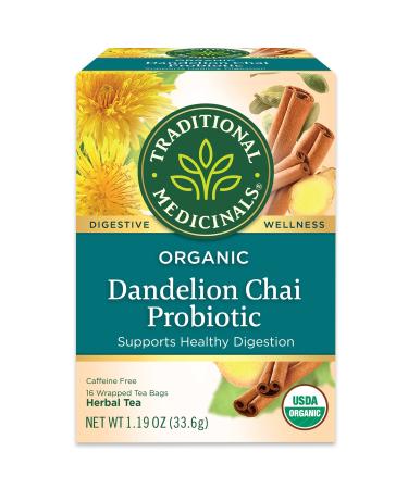 Traditional Medicinals Organic Dandelion Chai Probiotic (16 Count, Pack of 1) 16 Count (Pack of 1)