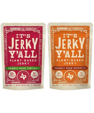 It's Jerky Y'all Vegan Jerky Sweet & Spicy Pack - Chipotle & Teriyaki - Low Carb, Non-GMO, Gluten-Free, Vegetarian, Whole30 (2-Pack)