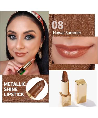 OULAC Metallic Shine Glitter Lipstick - Nude High Impact Lipcolor | Long Lasting Vegan & Cruelty-Free | Hawai Summer (08) - 4.3g/0.15oz - Buy Online on SooperMarket.com
