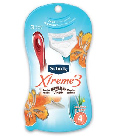 Schick Xtreme 3 Disposable Razors for Women with Hawaiian Tropic Scented Handles, 4 Count (Pack of 2)