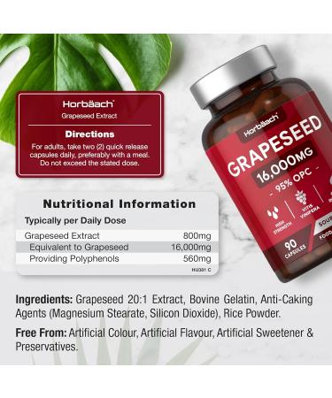 Grape Seed Extract Capsules | 16 000mg | 95% OPCs | High Strength Supplement | 90 Count | by Horbaach - Buy Online on SooperMarket.com