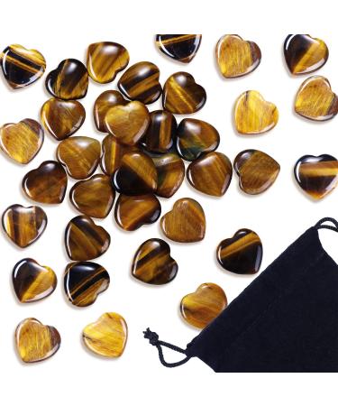 24 Pcs 0.8 Inches Rose Quartz Crystal Heart Love Stones Amethyst Aventurine Tiger Eye Stones Love Carved Palm Worry Stone with Black Flannelette Bag for Reiki Balancing Wedding (Vivid Color)