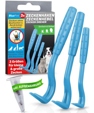 Bluepet 3 Set tick hooks for dogs cats horse & humans - tick lever as a proven tick remover for tick tongs I Alternative to tick tweezers zeck mooring tick protection & tick. Bestseller 3x set blue